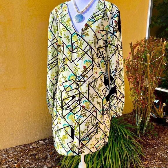 WAYF HENDRIX PRINT V-NECK ABSTRACT FLORAL LONG SLEEVE SHEATH DRESS M NWT - Picture 8 of 17
